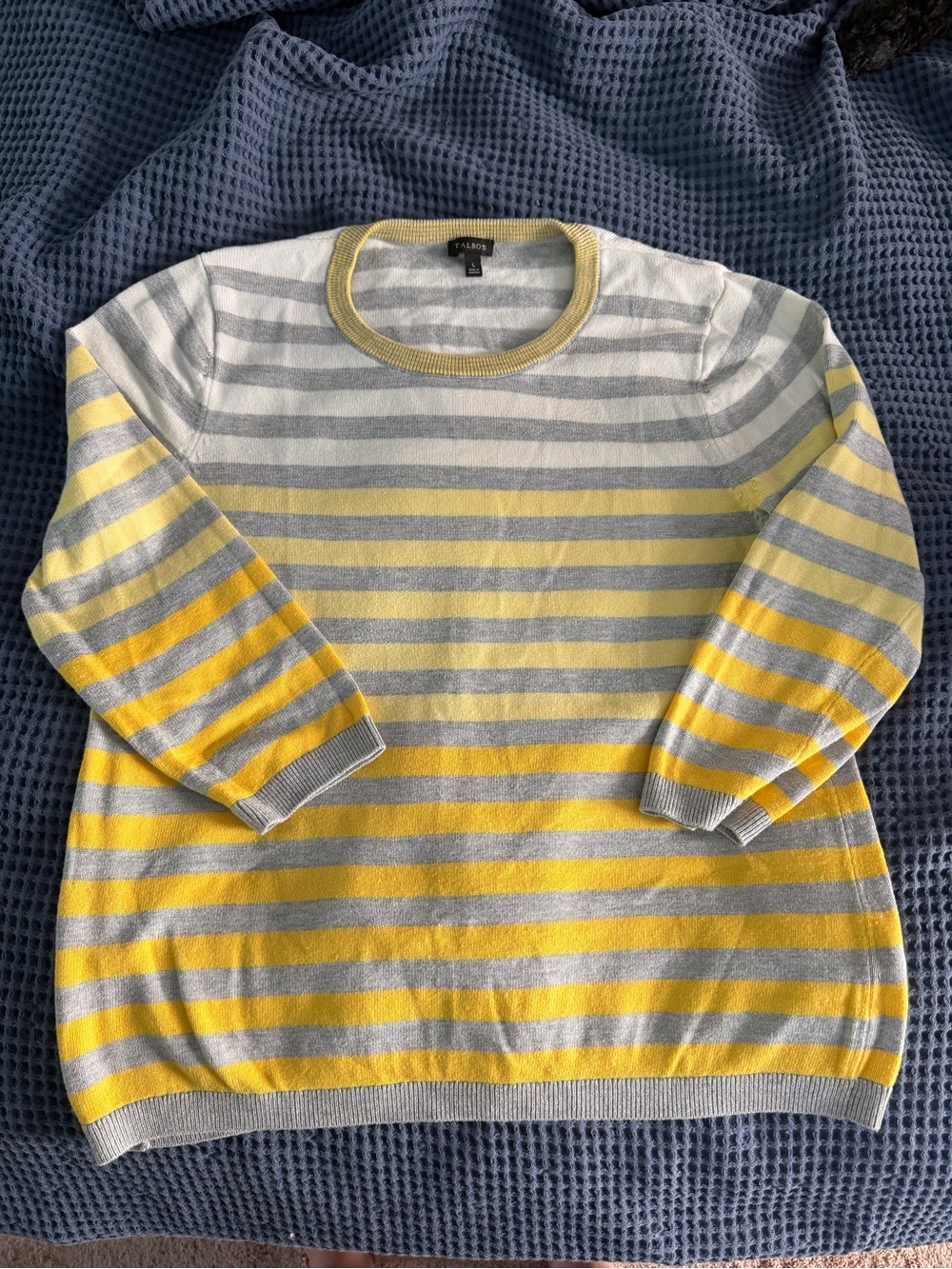 Talbots Yellow Gray Striped Lightweight Sweater Size L